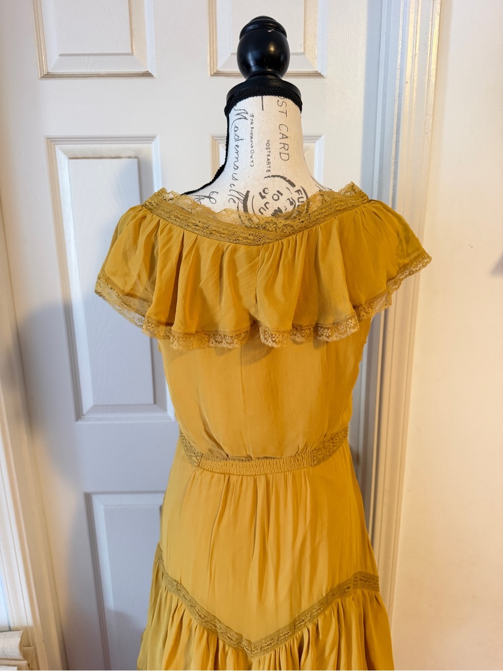 Anthropologie Mustard Ruffle Tiered Midi Dress - Picture 7 of 11